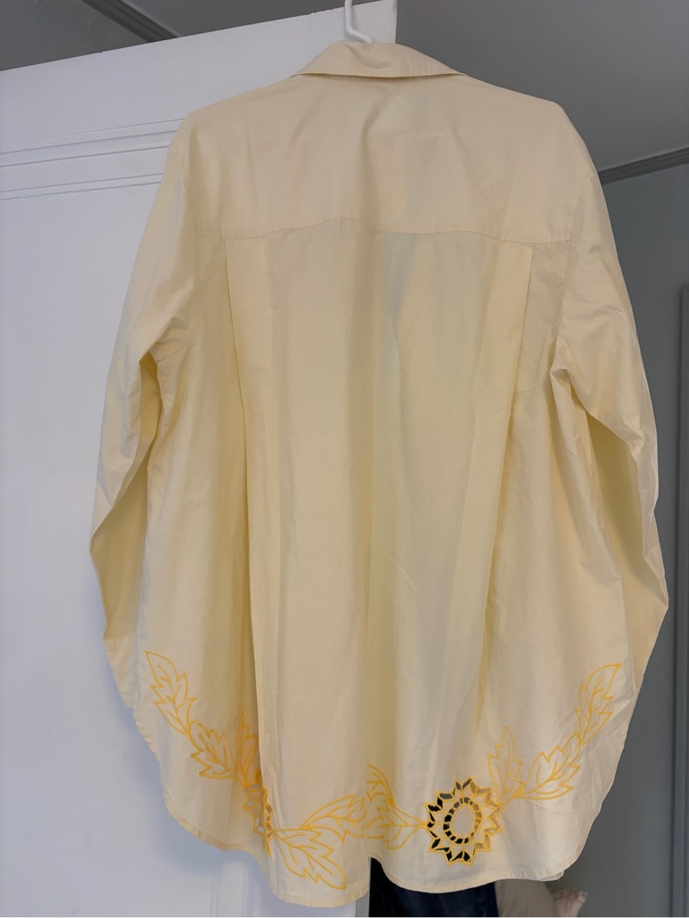 Light Yellow Embroidered Women's Swim Coverup Shirt - Picture 2 of 5